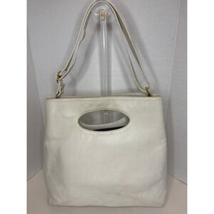 Ceri Hoover PROJECT White Leather Bag Cutout Handle Shoulder Brass Hrdwre-*pics